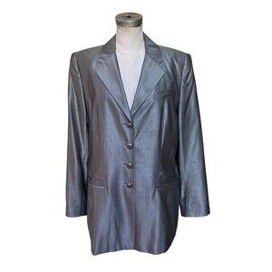 Escada Silver Gray Wool Silk Blazer Sport Coat Women's Size 42 L/XL